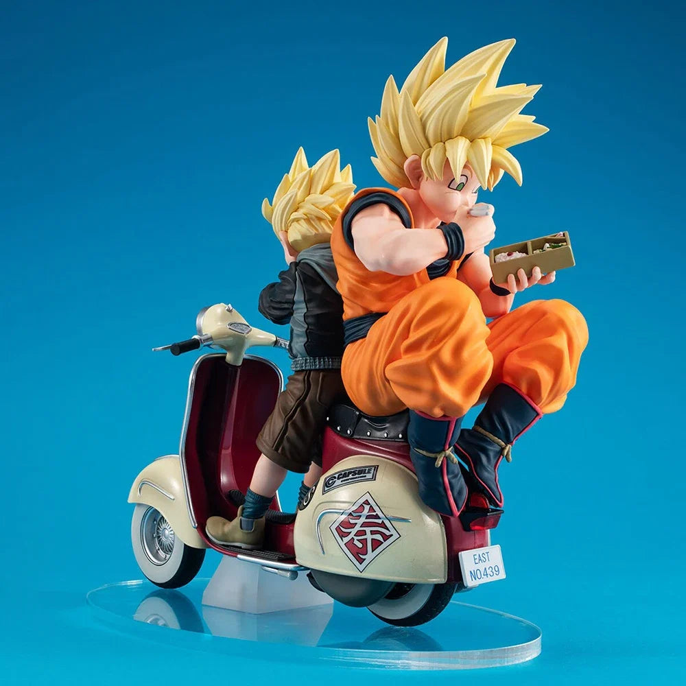Original in Stock MegaHouse Dragon Ball Z - Son Gohan SSJ - Son Goku SSJ Desktop Real McCoy EX - & Bike Anime Figure Garage Kit