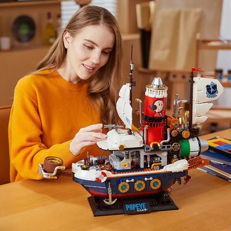 Popeye Assembling Building Blocks Toy Steam Treasure Hunt Ship Collection Figure Grade Model Ornaments Building Blocks Gifts