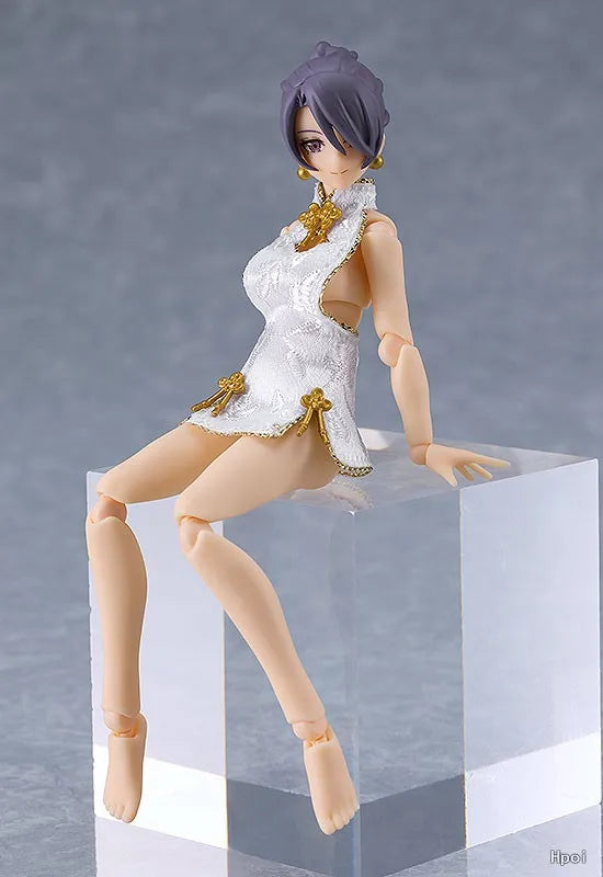 Original in Stock Max Factory Figma#569b Female Body (End Flower) and White Short Cheongsam Outfit Figures Model Toy Gift