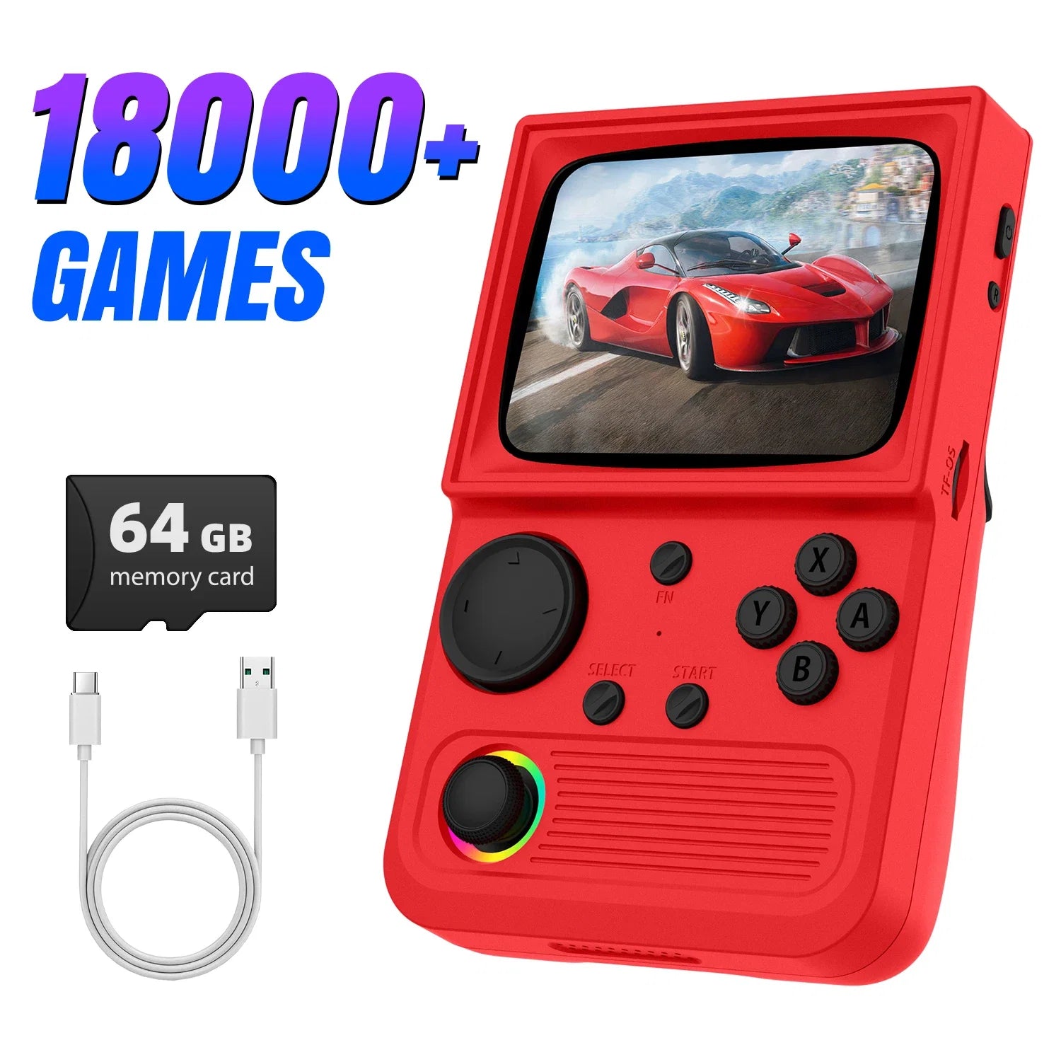 R36T New Retro Handheld Game Console 3.5 Inch IPS Screen 27+Emulators 18000+ Classic Games Portable Pocket Video Game Console