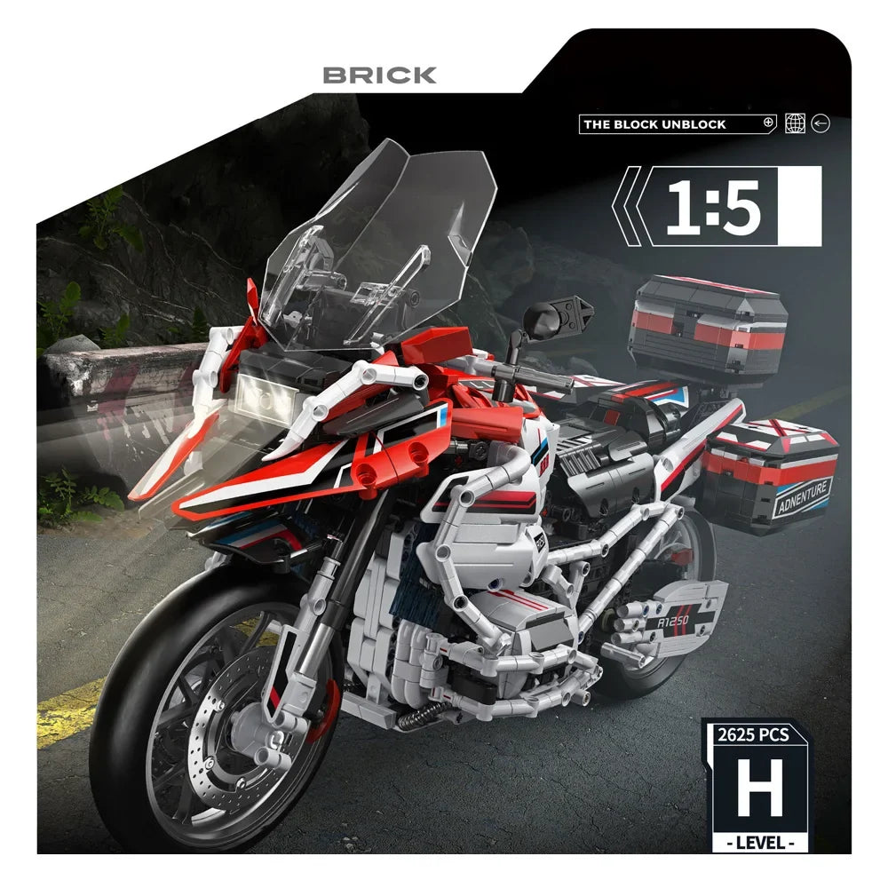 Technical 1:5 Scale Germany Motorcycle R1300GS ADVENTURE Building Block Model Vehicle Steam Motor Brick Steam Toys With Light