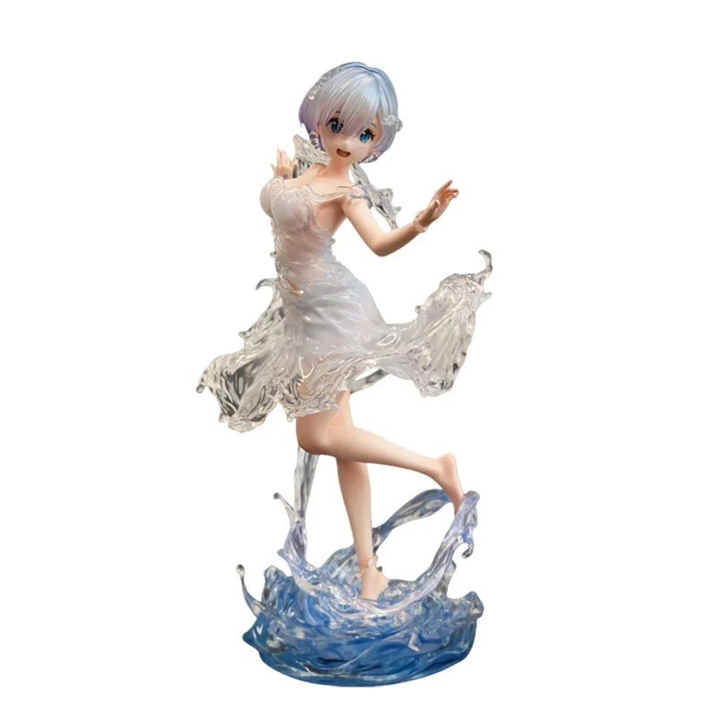 New 24cm Re:Zero Starting Life In Another World Rem Water Dress Dual Face Replacement Standing Pose Anime Figure Model Toy