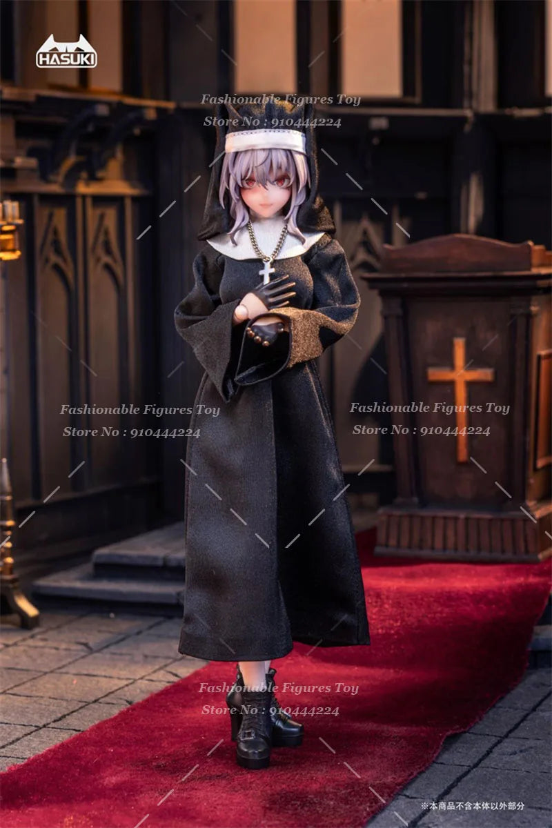 HASUKI CS017 1/12 Female Soldier Nun Uniform Cute Anime Girl Elastic Black Skirt Hat Socks Set Fit 6Inch Action Figure Body