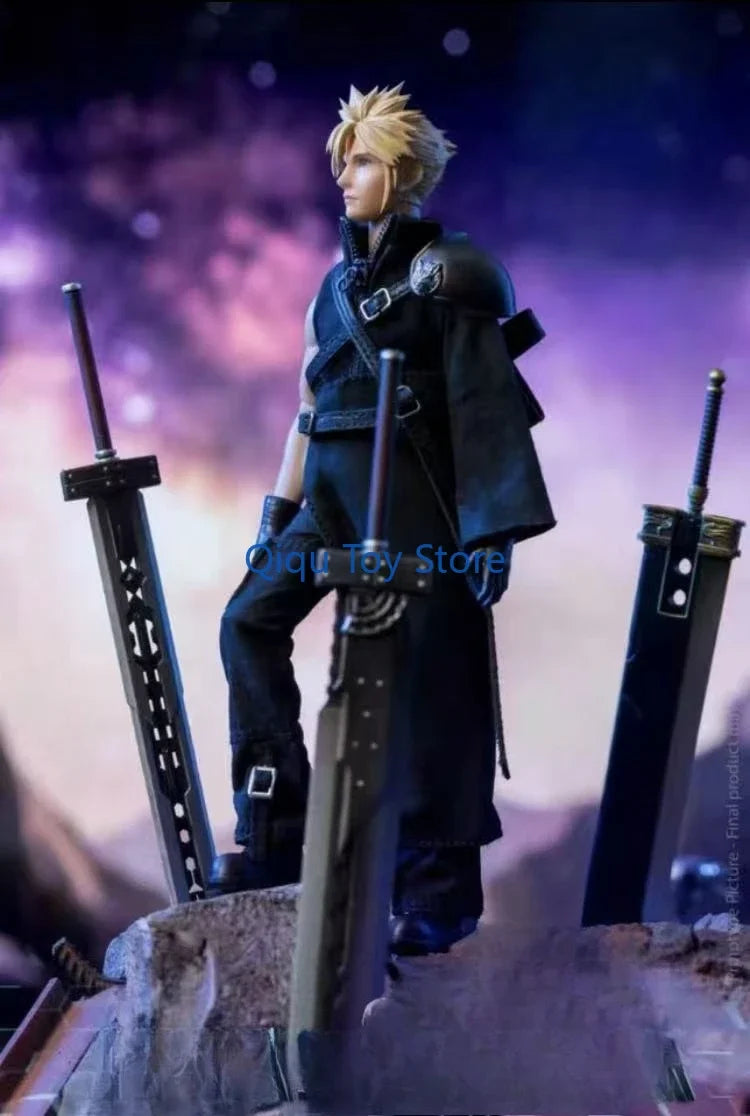 in stock 1/12 Final Fantasy Claude Movable Soldier  Cloud cloth style short golden hair  black combat suit movable joints.