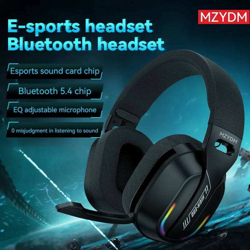 MZYDM Over Ear Headset Bluetooth5.4 Wireless Stereo Gaming B500 Earphones Built-in Mic RGB Light Low Latency Headphones For PC