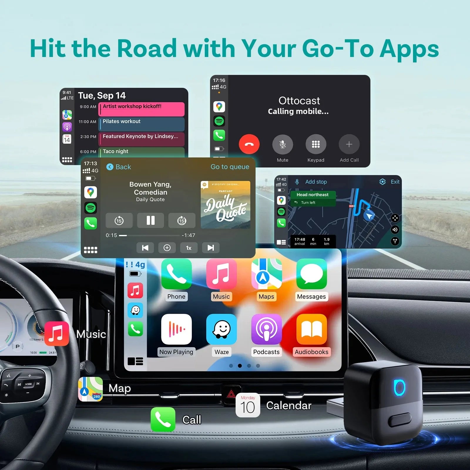 OTTOCAST Mini Pico 2in1 Wireless CarPlay Wireless Android Auto Adapter Wifi 6.0 Plug and play Dongle for 98% of the cars
