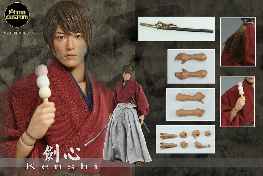 Atoncustom 1/12 Scale HIMURA KENSHIN Action Figure Normal Damaged Ver. 6-inch Samurai Male Soldier Figurine Collectible Model