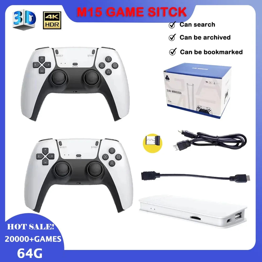 M15 Game Stick 4K HD 20000 GAMES Player 2.4Ghz Wireless Controller HandHeld Arcade Classic 2025 TV Home Video Game Consoles