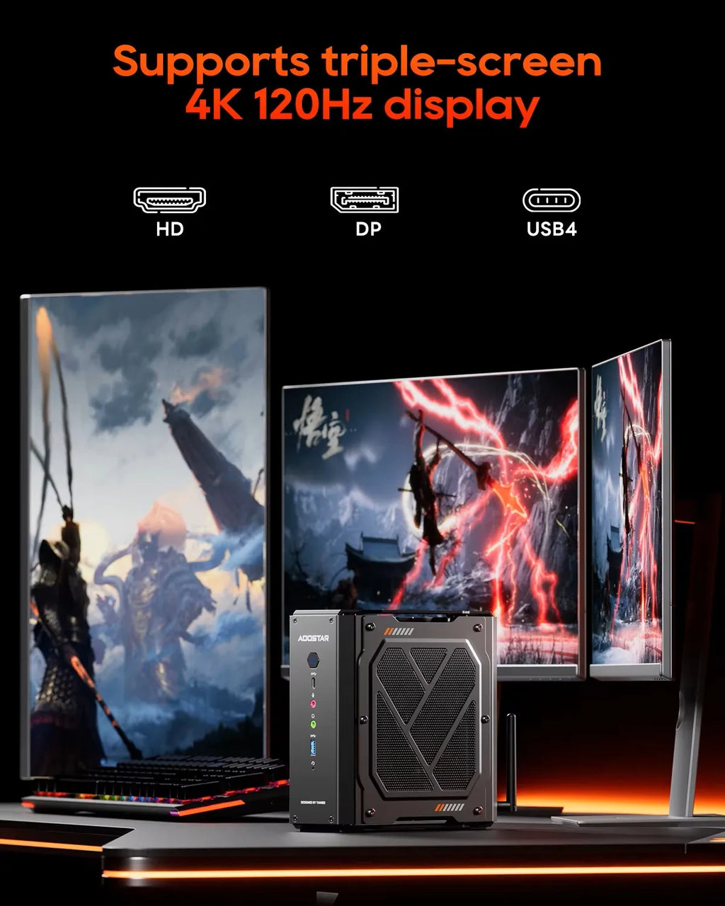 AOOSTAR GODY Mini Gaming PC – AMD Ryzen 9 7940HX + RX 7600XT, WiFi 7, 4K Triple Display, High Performance Desktop