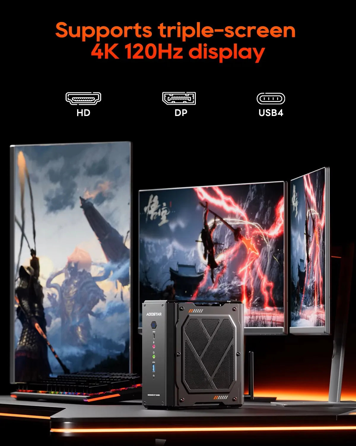 AOOSTAR GODY Mini Gaming PC – AMD Ryzen 9 7940HX + RX 7600XT, WiFi 7, 4K Triple Display, High Performance Desktop