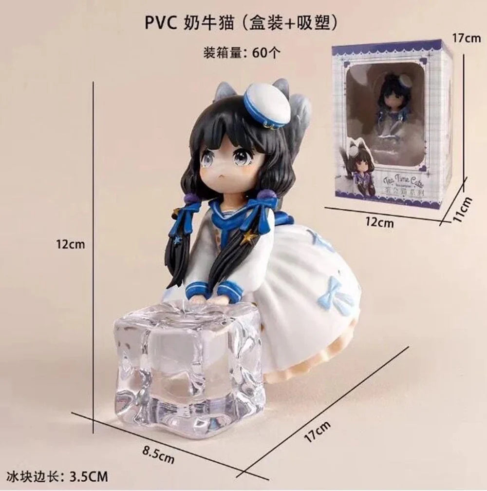 12CM Anime DLC Series Tea Time Cats (Vol.3) Cow Cat Figure Cute Model Toy Gift Aciton Figure Desktop Computer Case Ornament