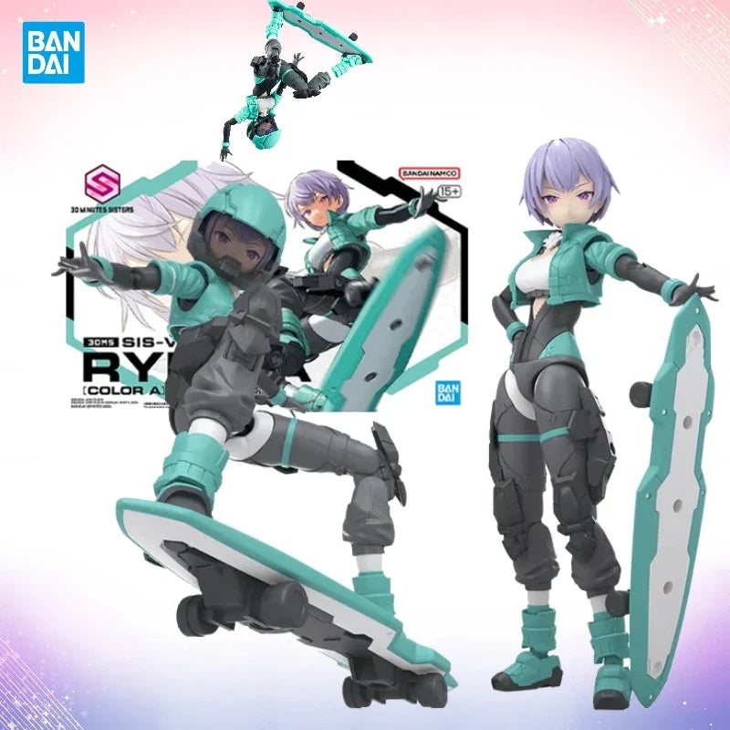 Bandai Genuine Model Kit 30MS SIS-V00 Rydira Color A Skateboard Clothing Action Figure Joints Movable Toys Gifts Toy Collection
