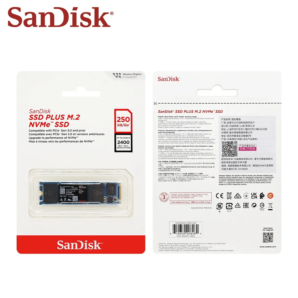 SanDisk M.2 2280 NVMe SSD PLUS PCIe Gen 3.0 Internal Solid State Drive 250GB 500GB 1TB 2TB Hard Disk Original Hard Drive for PC