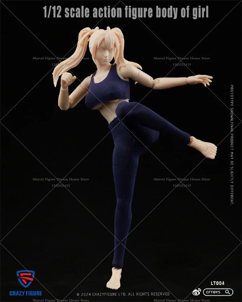 CRAZY FIGURE LT004 1/12 Scale Fashion Model Female Joint Body Flexible Posture Blue Sweatpants Fit 6-inch Action Figure For Gift