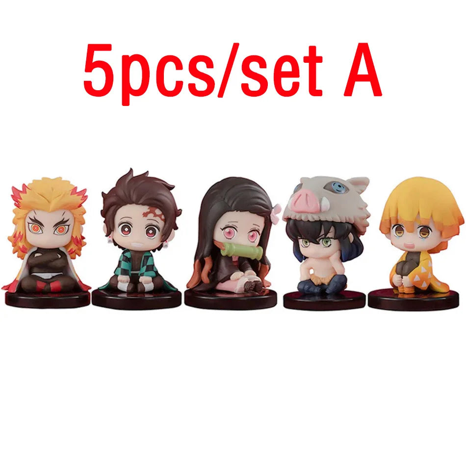 Anime  Demon Slayer Sitting Ghost Doll Anjiro Nidouzi Inosuke Zenizu 10pcs Set Q Version Figure Action Figure Movie Model Toy