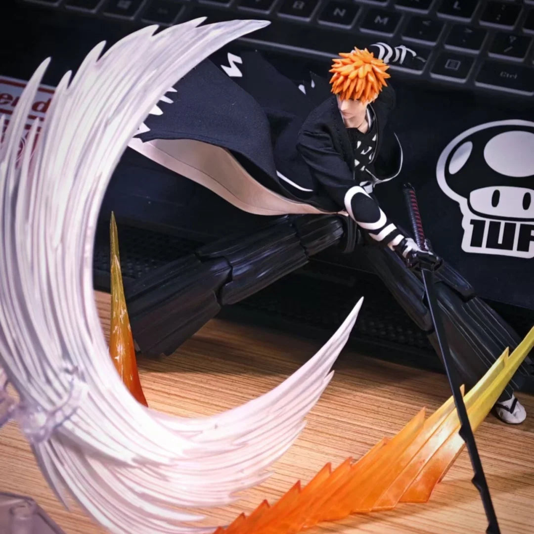 BLEACH Anime Shf Kurosaki Ichigo Handmade Clothes Overcoat Built In Iron Wire for Styling Suitable for 1/12 Movable Humanoid Toy