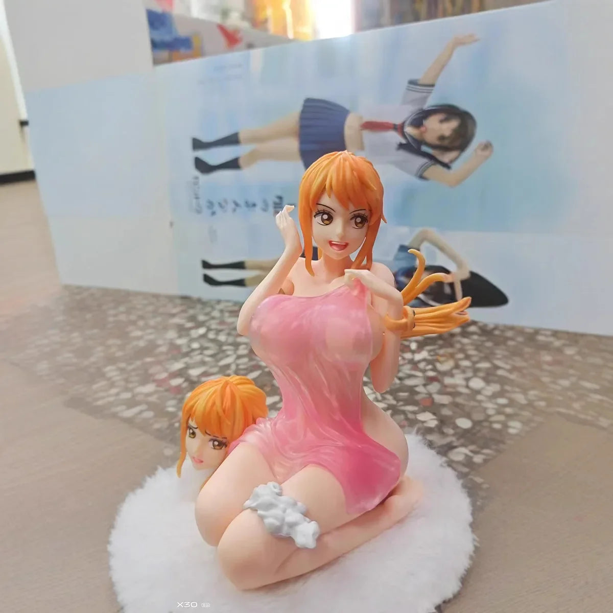 One Piece Anime Girl Figures Bathrobe Nami Dual Head Interchangeable Figurines Car Decoration Doll Model Kids Toys Fans Gifts