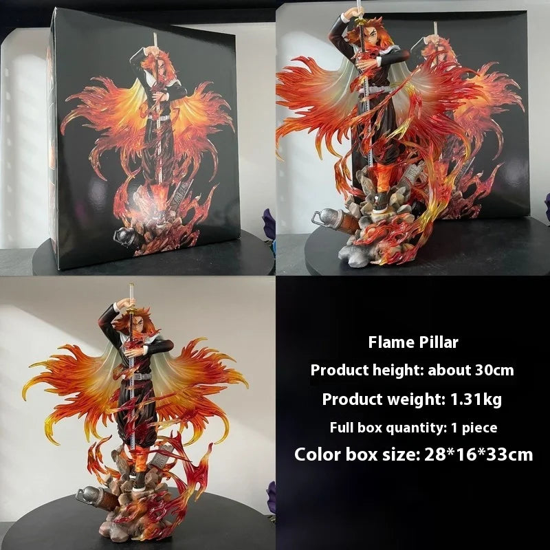 Demon Slayer GK Flame 30cm Hashira Kyojuro Rengoku Drawing Sword Anime Figure Statue Model Desktop Computer Case Decoration Toy