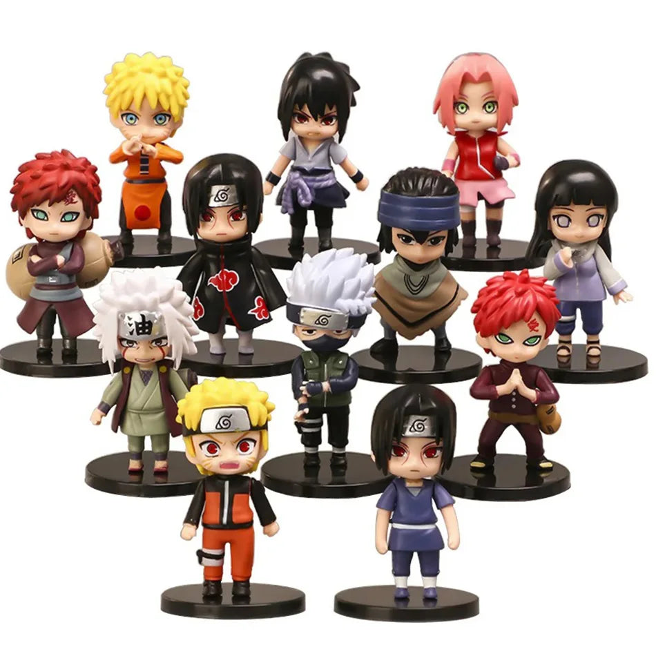 12pcs/set Naruto Shippuden Anime Figures - Hinata Sasuke Itachi Kakashi Gaara Q Version PVC Toys Dolls for Kids Christmas Gifts