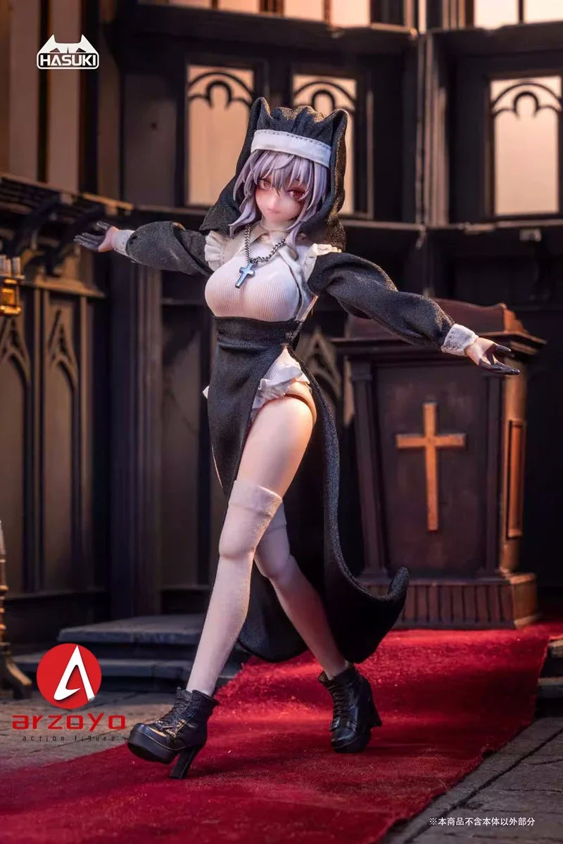 HASUKI CS017 CS018 1/12 Nun Uniform Cosplay Costume Clothes Model Fit 6'' Female Soldier Action Figure Body Dolls