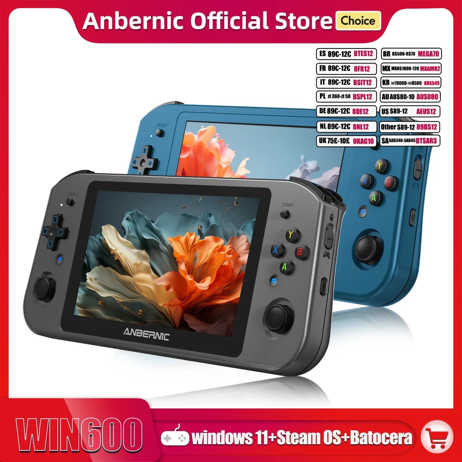 ANBERNIC Win600 5.94" Handheld Game Console Portable Gaming Laptop Computer 2 in 1 Gaming Player Support Windows 11 Steam OS