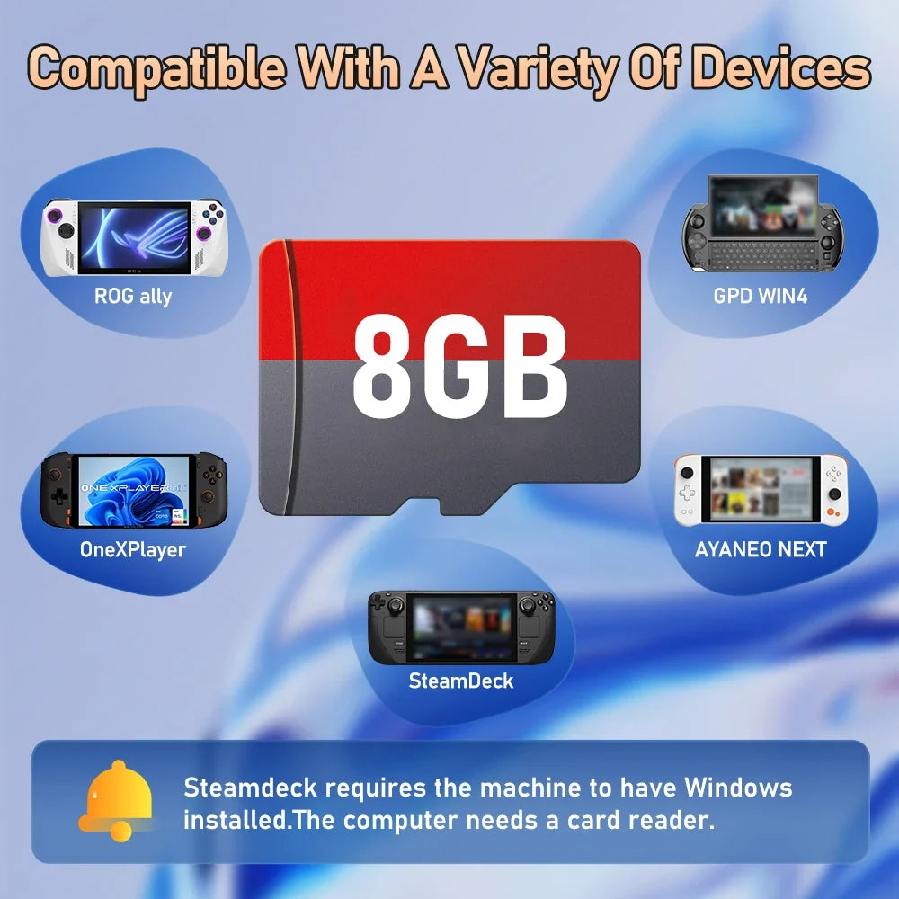 8G Game TF Card For N64/NEOGEO/SNES Retrobat Memory Card With 3000+ Games For ROG Ally/GPD Win 4 Handheld Console/Steam Deck/PC