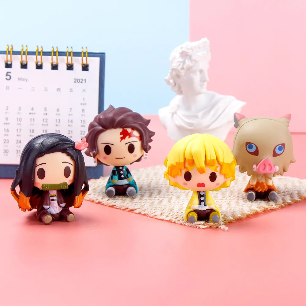 4pcs/set Anime Demon Slayer Kimetsu No Yaiba Figure Q Posket Kamado Tanjirou Kamado Nezuko Agatsuma Figure Toys 4-5cm