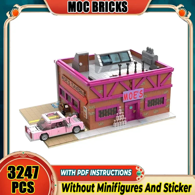 City Street View Model Moc Building Bricks Springfield Tavern Architecture Technology Modular Block Gift Christmas Toy DIY Set