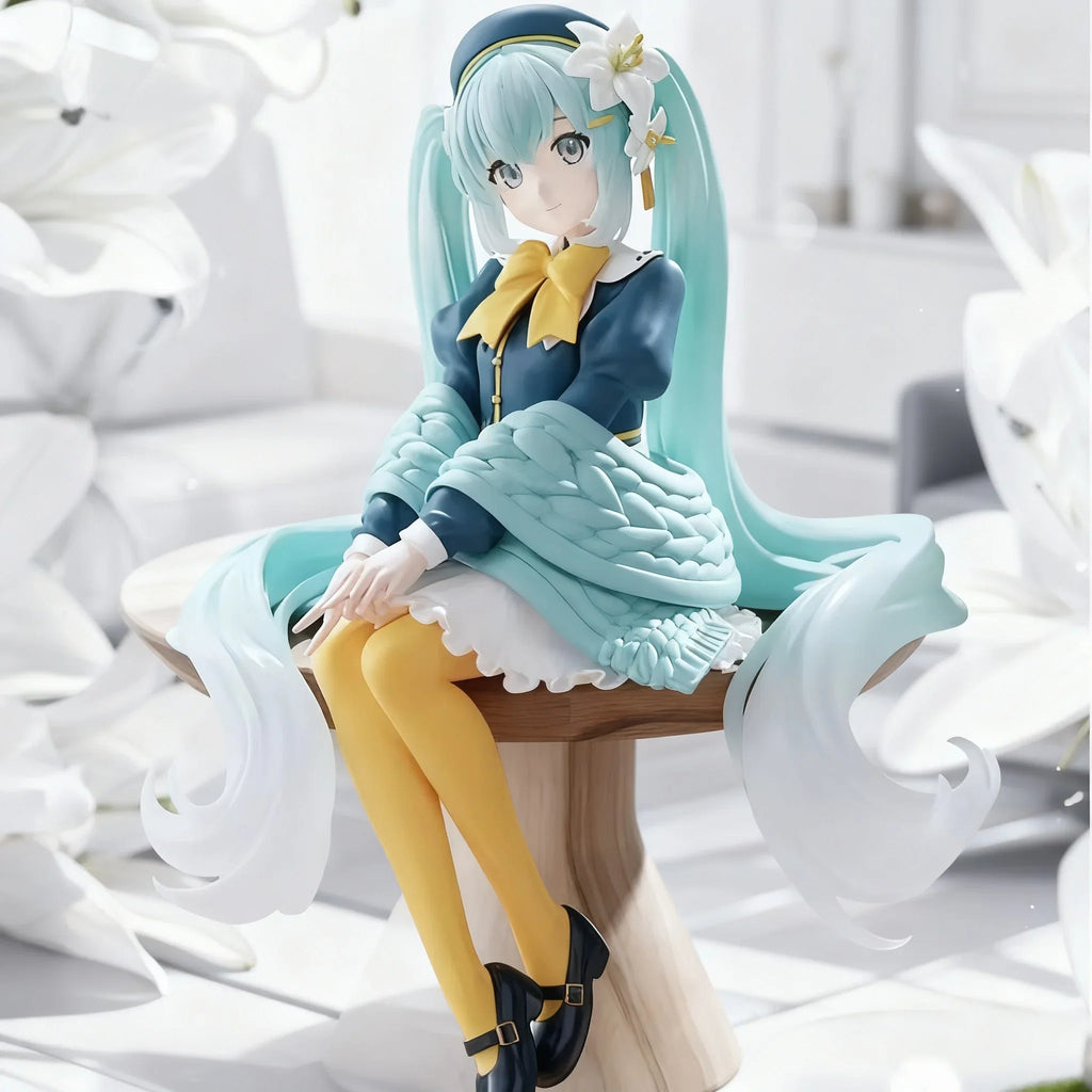 2025 New 15CM Anime Early Spring Sanmi Baihe Fairy Sitting posture Q version Kawaii Handmade Ornament PVC Model Toy Doll Collect