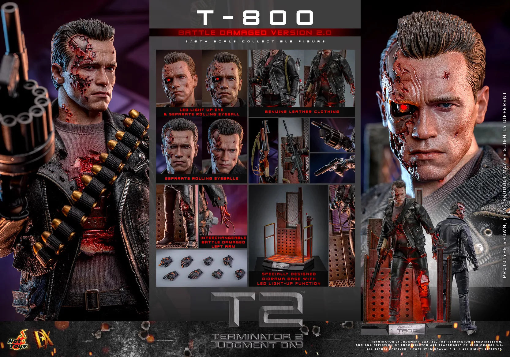 Ht 1/6 Dx46 Terminator 2: Judgment Day T-800 Battle Damage Action Figure Movie Peripheral Movable Collection Toy Decoration Gift