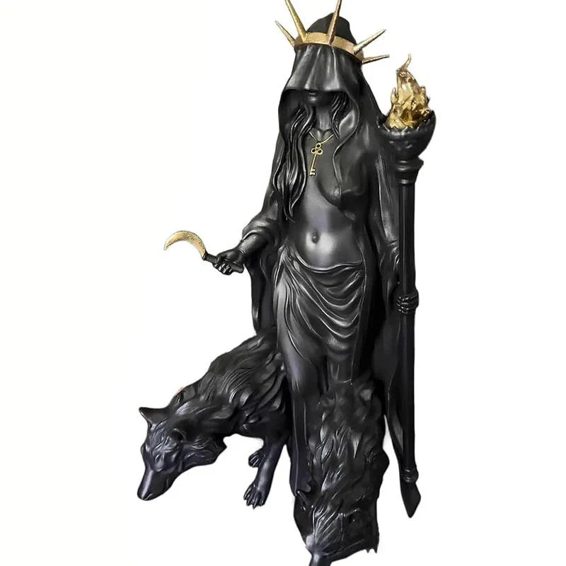 Witch of The Night Home Decoration Halloween Hecate Greek Witch Statue Figurine Modern Hounds of Magic Resin Sculpture Decor