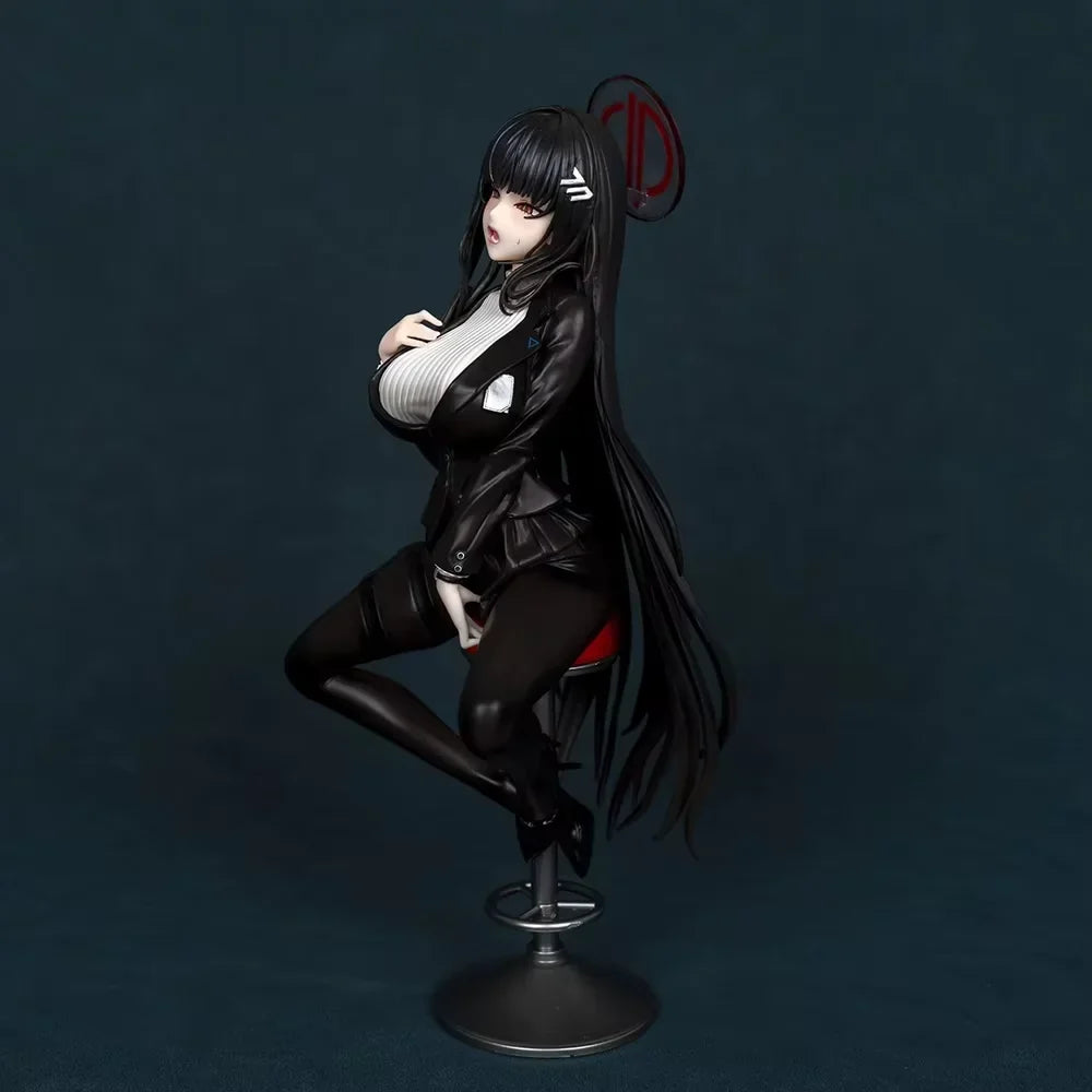 25cm Blue Archive Tsukatsuki Rio Anime Figure Black Silk Sitting Tsukatsuki Rio Sexy Girl Uniform Figures Collect Model Toy gift