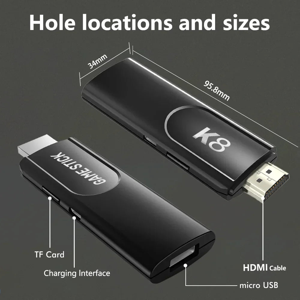Velec K8 Retro Game Stick 4K HD with 64G & 40000+ Games Dual Wireless Controller for 2 Players Perfect Gift for Kids & Adults