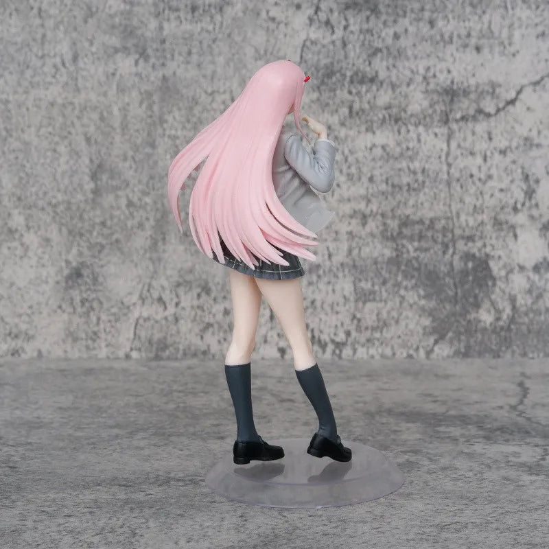 18.5CM Anime Darling in the FranXX Figure 02 ZERO TWO School Uniform Dress Up JK Skirt Model Toy Gift Collection PVC Standing