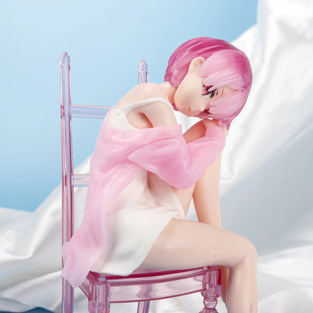 New15cm Anime beautiful girl Figure Pajamas Sitting cross legged on a chair PVC Collection Model
