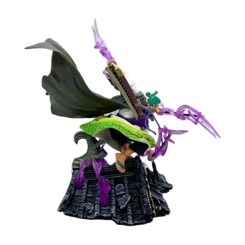 One Piece Figure 22cm Roronoa Zoro Roof Sauron Three-Knife Fighting Skill Anime Action Model Decorations PVC Toys Birthday Gifts