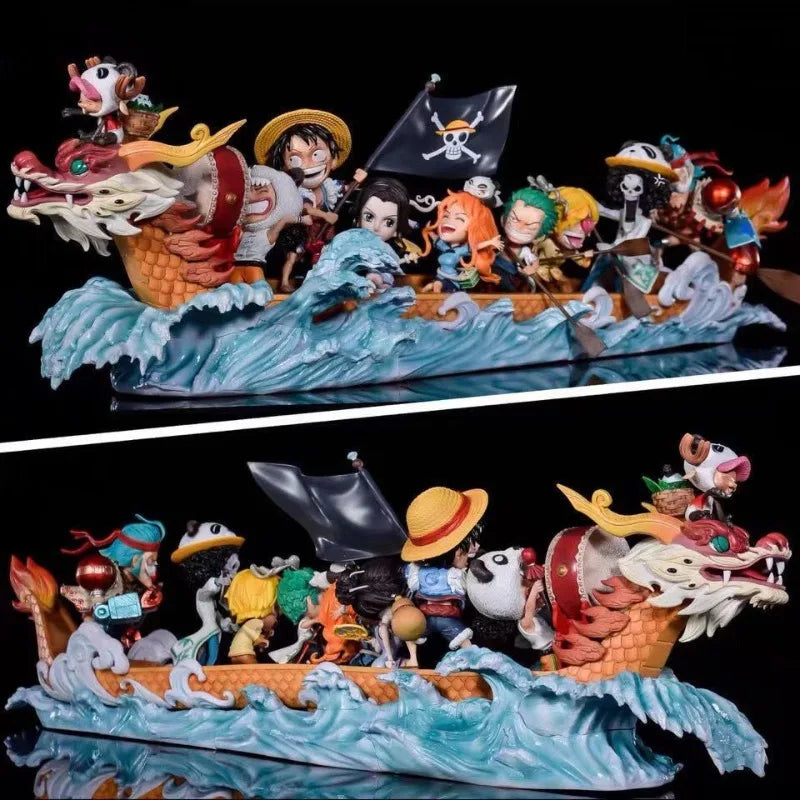 90cm Long One Piece Figure Monkey D. Luffy Team Dragon Boat Anime Collection Model Desktop Ornament Holiday Gifts Children Toys