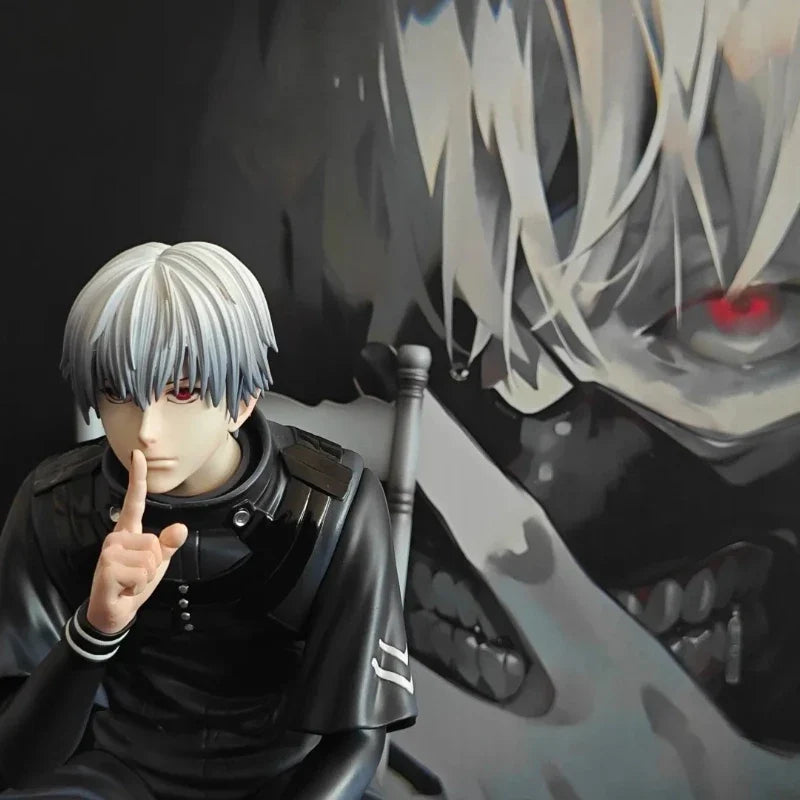 20cm Ken Kaneki Sitting Figure Tokyo Ghoul GK Replaceable Double Head Double Arms Statue With Base Anime Model Toy Deco Boy Gift