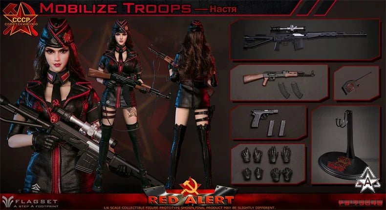 IN STOCK FLAGSET FS-73048 1/6 Red Alert Soviet Sniper Action Figure 12'' Female Soldier Action Figurine Full Set Model Toy