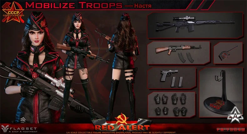 IN STOCK FLAGSET FS-73048 1/6 Red Alert Soviet Sniper Action Figure 12'' Female Soldier Action Figurine Full Set Model Toy
