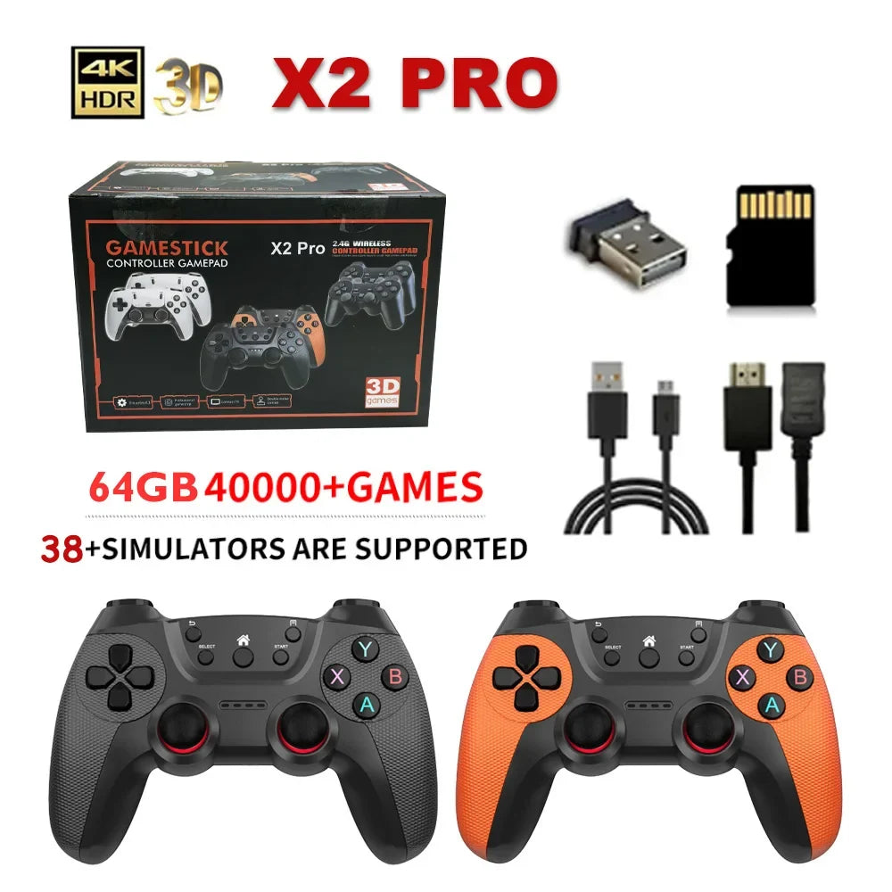 X2Pro TV Game Stick 4K HD Video Handle Game Console 40K/50K Games 64g/128g for PSP Retro Arcade Games PK M15 Pro for Home Gaming