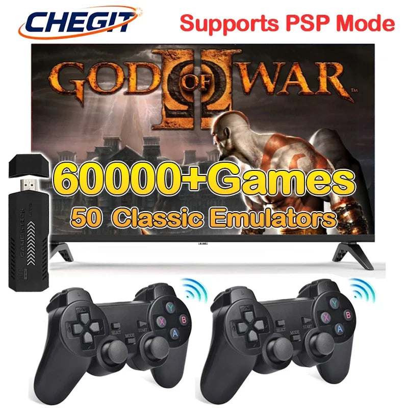 4K HD Video Game Console 32/256G 60000+Games X2 Plus Game Stick 2.4G Double Wireless Controller Game Stick For N64/PSP/PS1/GBA