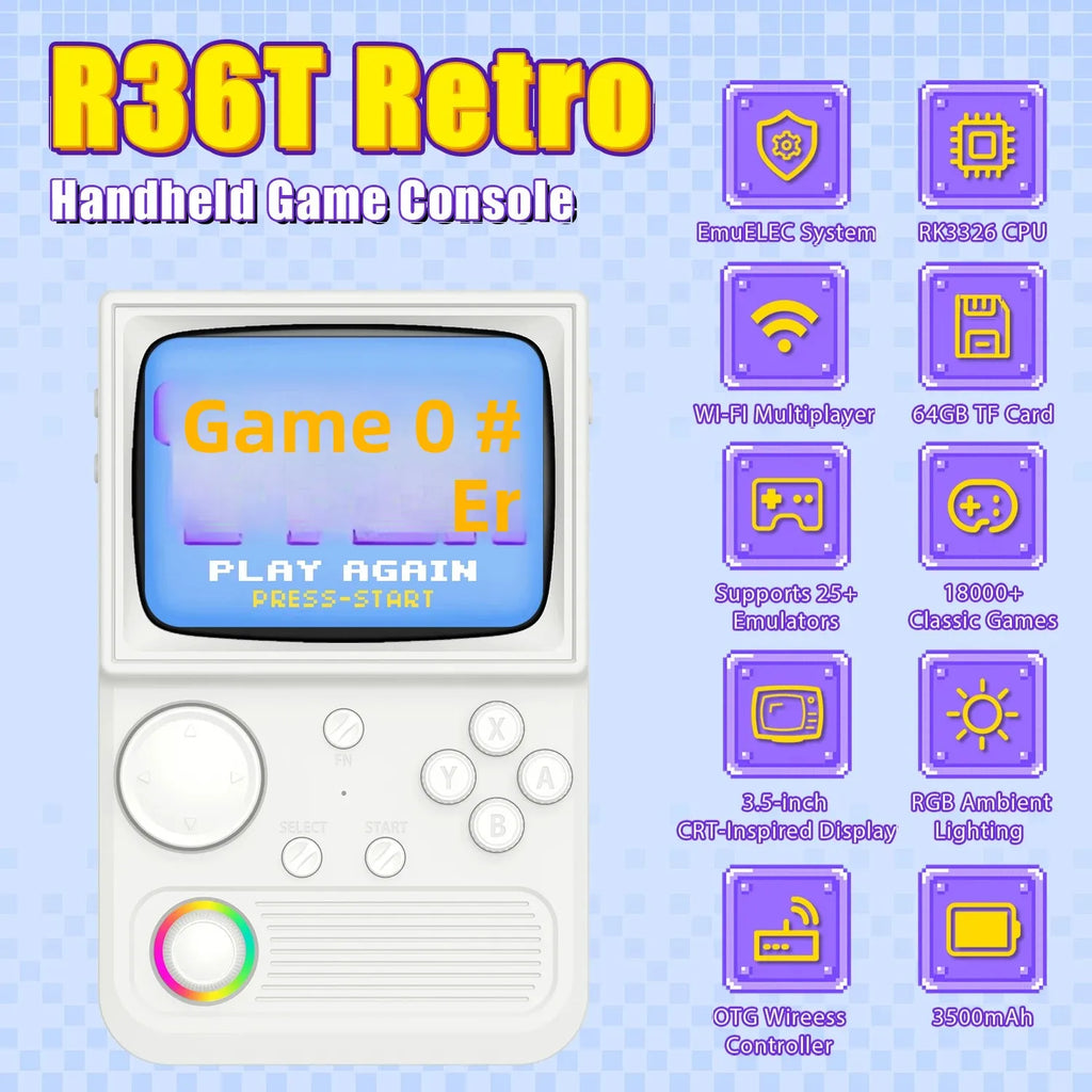 R36T Retro TV Handheld Game Console EmuEMEC System 18000+Game 3.5'' IPS Screen Wi-Fi Multiplayer Portable Pocket Video Console