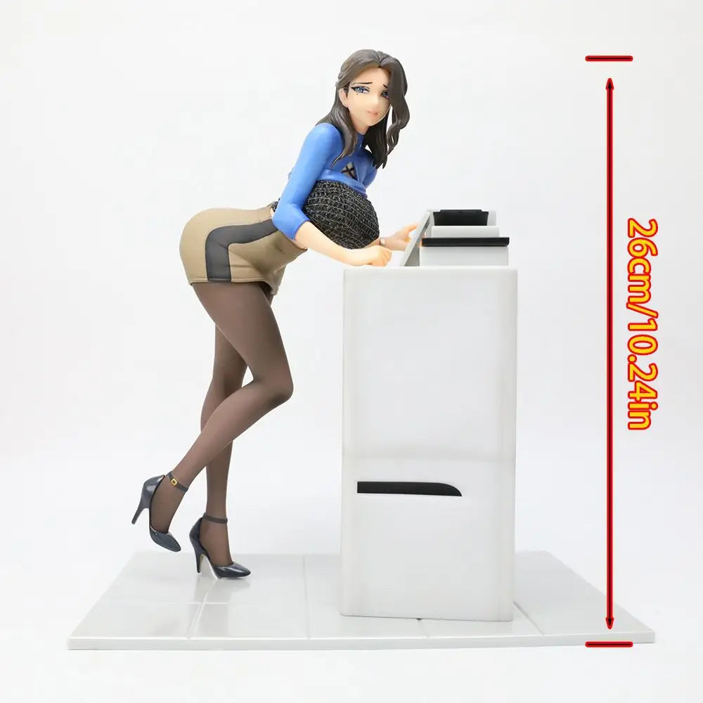 Stilvolle, gefasste, charmante Anime-Bürodame PVC-Figur, Drucker-Szene, Desktop-Bücherregal-Deko, Sammlermodell für Anime-Fans