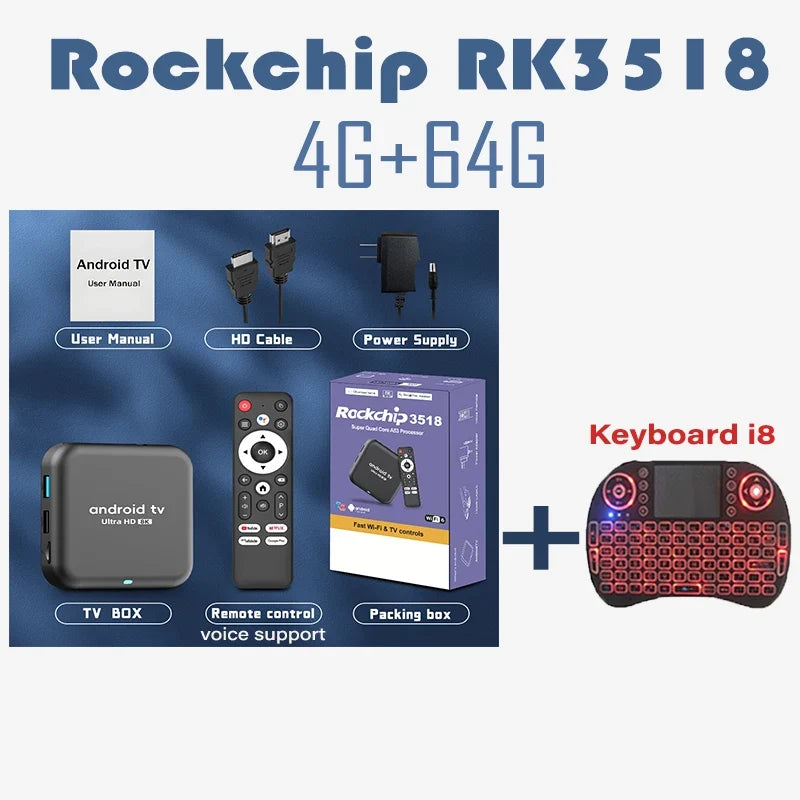 Android 16.0 TV BoxRockchip RK3518 Q18 Smart TV Box 8K Google Assistant Netflix Multimedia Player 2.4G 5G Wifi 6 BT5.4 128G ATV