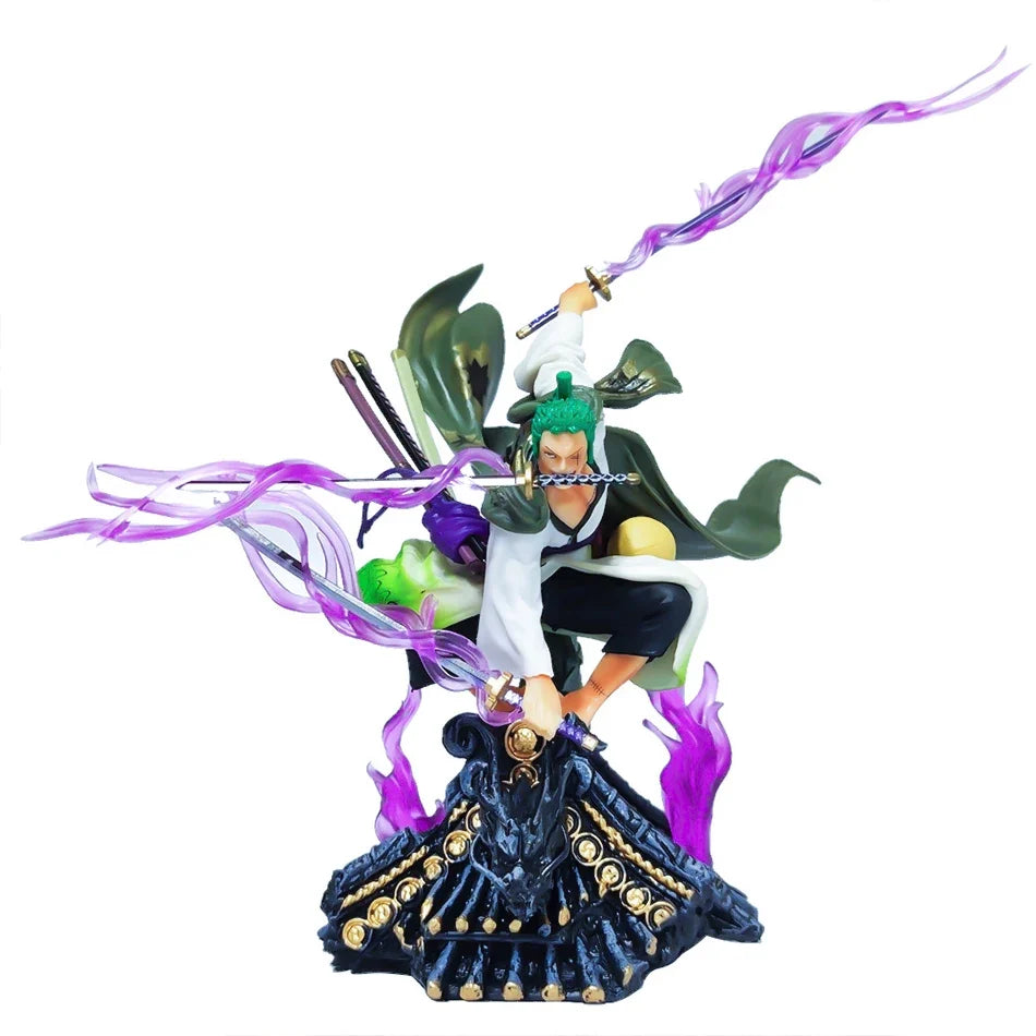 One Piece Figure 22cm Roronoa Zoro Roof Sauron Three-Knife Fighting Skill Anime Action Model Decorations PVC Toys Birthday Gifts