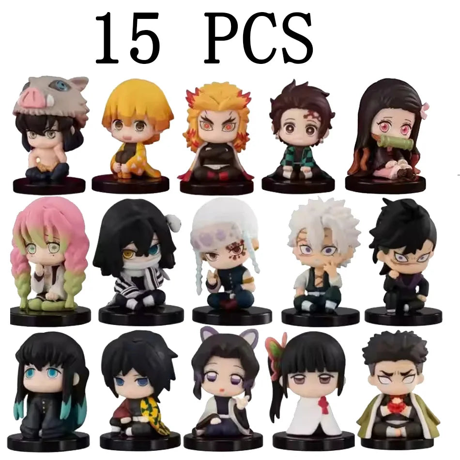 Demon Slayer Anime Figure Toy - Kimetsu No Yaiba Q Version - Sitting Tanjiro Nidouzi Inosuke Zenizu PVD Figurine Model Doll Gift