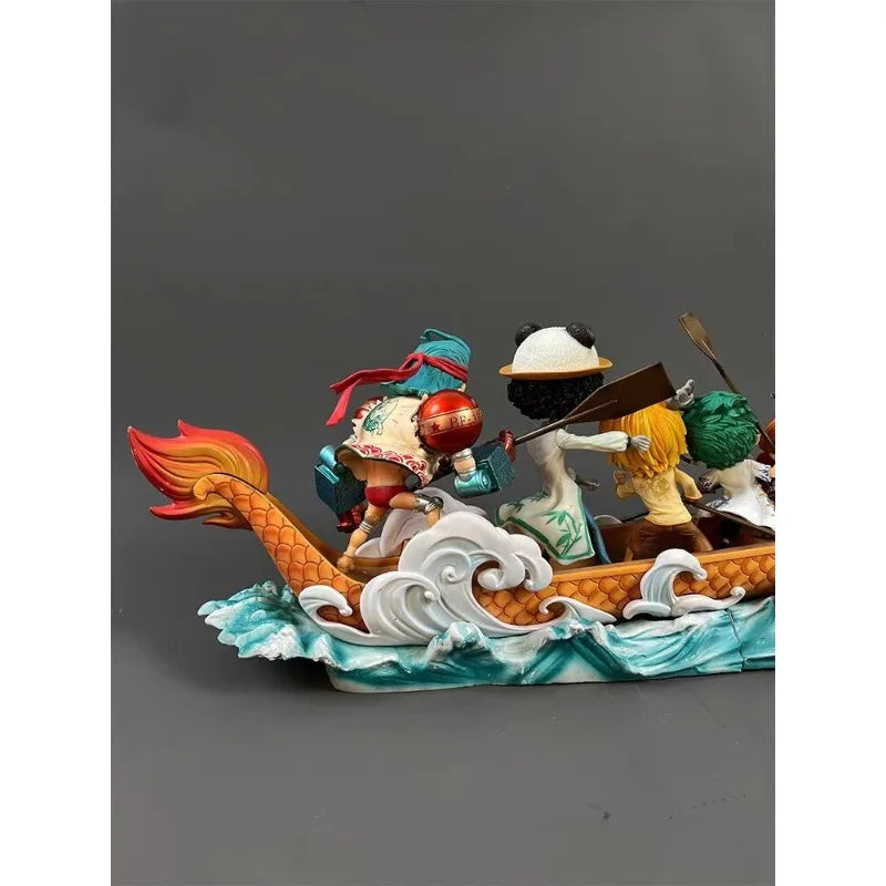 90cm Long One Piece Figure Monkey D. Luffy Team Dragon Boat Anime Collection Model Desktop Ornament Holiday Gifts Children Toys
