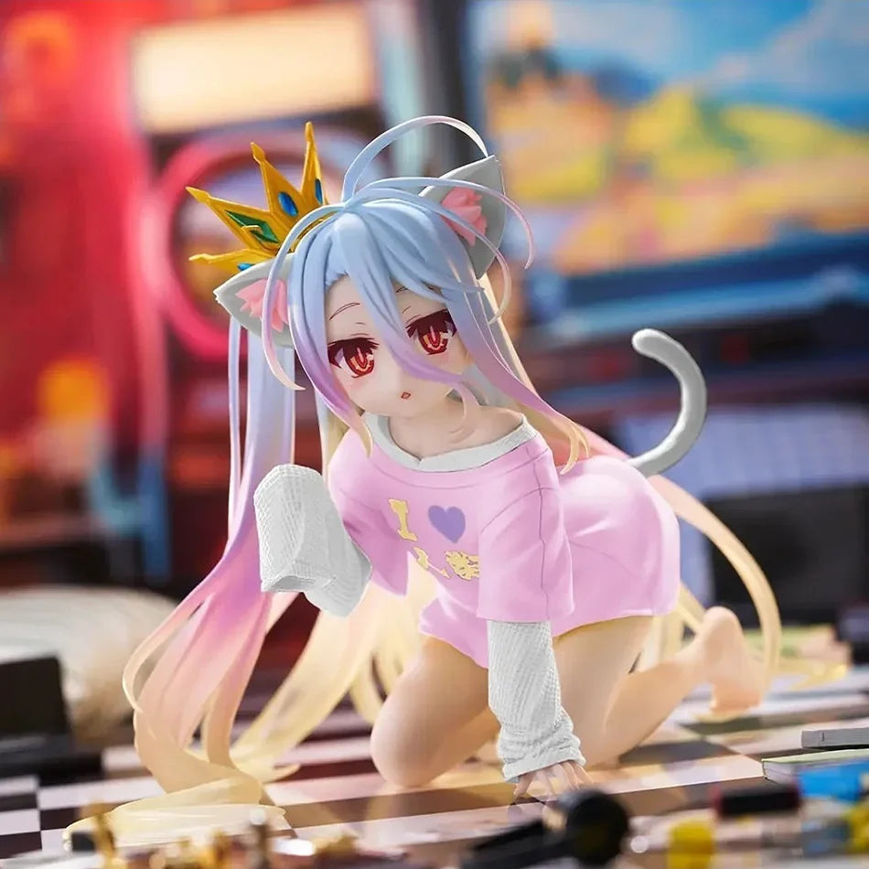 Original Genuine NO GAME NO LIFE 13cm Shiro Action Figure Figurine Collection Model Toy Kawaii Doll Desktop Decoration Gift