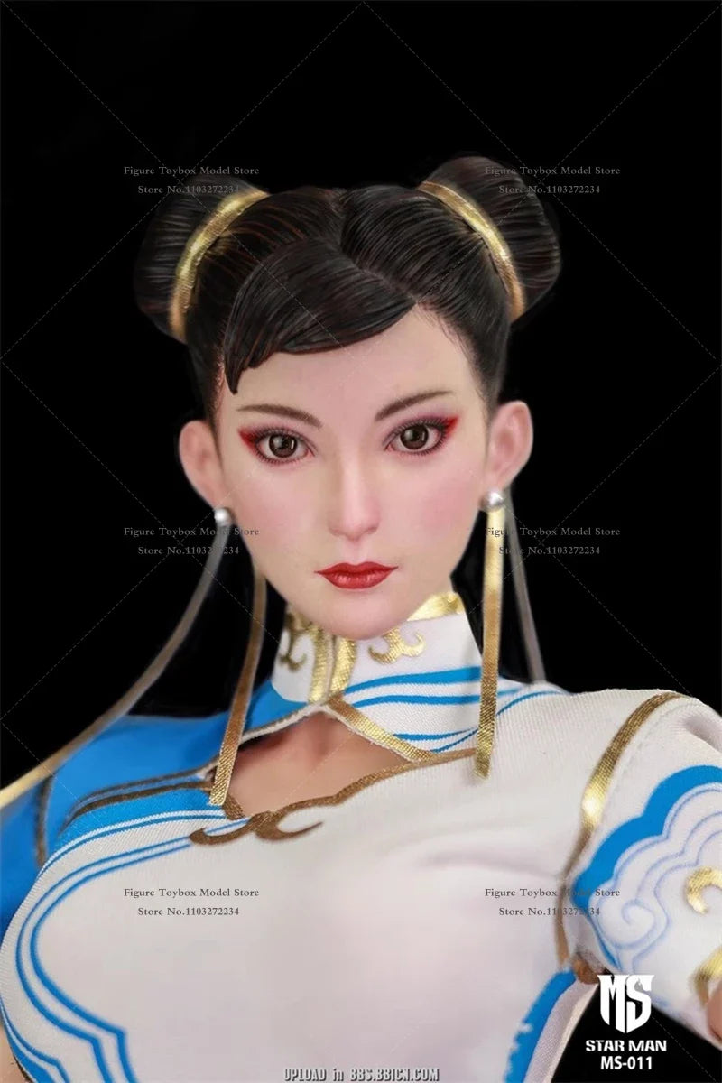 STAR MAN MS-011 1/6 Chun Li Cloth Action Figure Blue White Cloud Print Cheongsam Design 12" Female Fighter Soldier Model